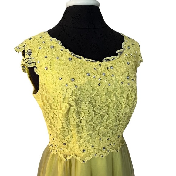 Vintage Ann’s Vogue Shop Cincinnati Yellow Princess Gown Lace Chiffon S/M 1960s - Picture 2 of 10